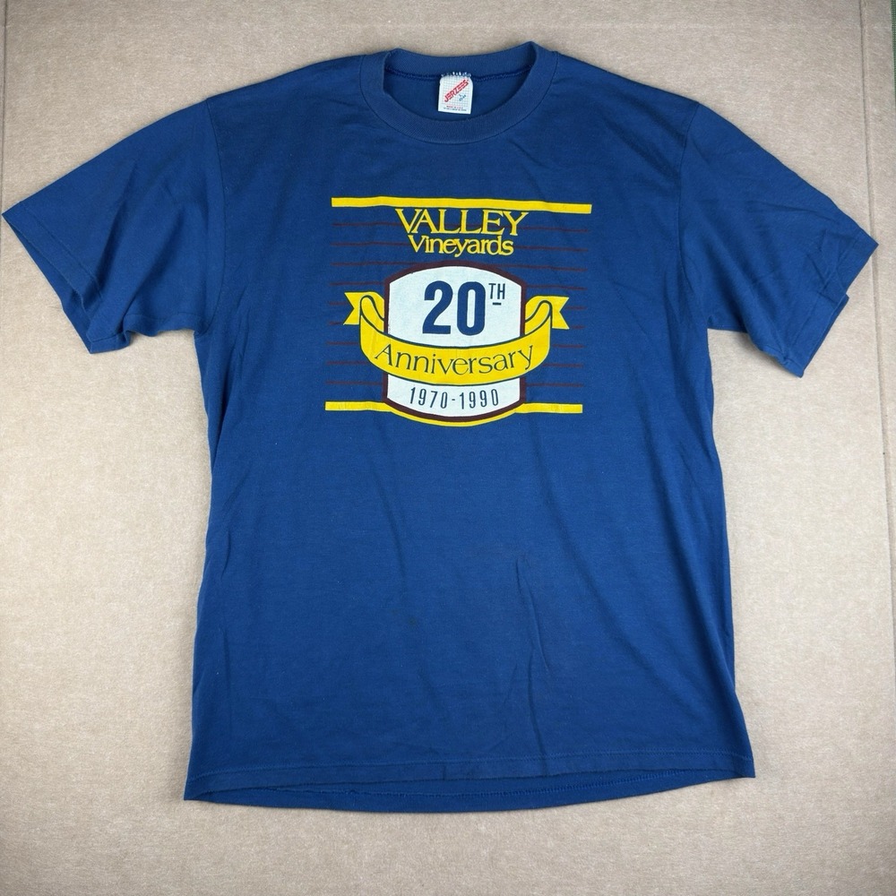 Vintage‎ Valley Vineyards 20th Anniversary Tee 1990 Blue L USA Single Stitch